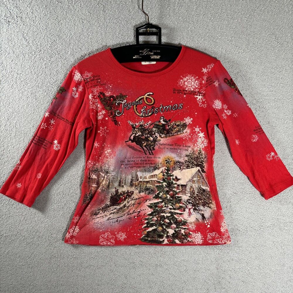 Cactus Christmas Shirt Women’s Size S Rhinestones Ugly Sweater Holiday Red Santa